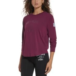 TOMMY HILFIGER Women's Long-Sleeve Relaxed Fit Ghost Logo Tee -Active Luxe Shop 2083070 501 alt3
