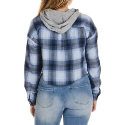 NO COMMENT Juniors' Cropped Flannel W/ Hood -Active Luxe Shop 2083972 402 alt1